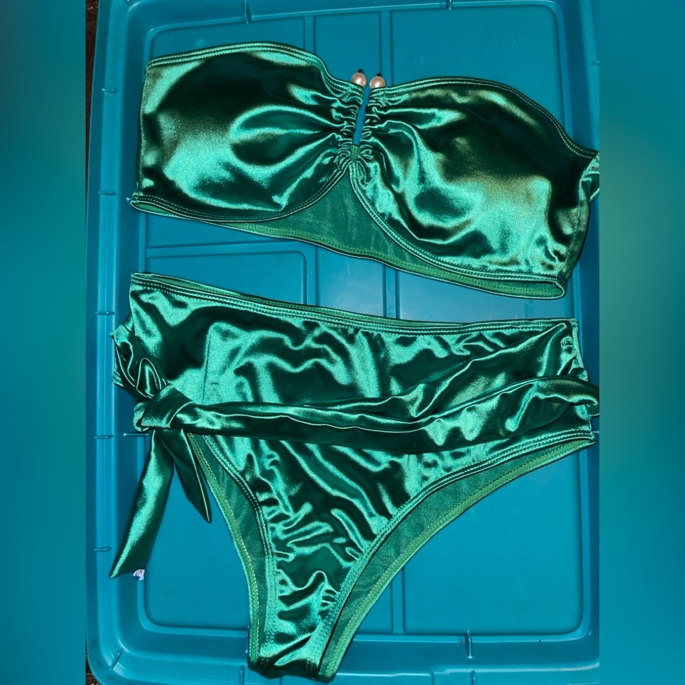 Brand New SHEIN Shiny Green Bikini Set size xl
